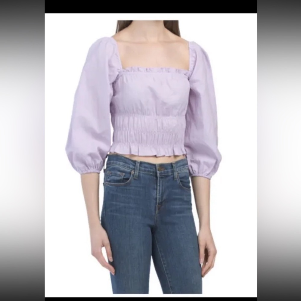 CHARLIE HOLIDAY TOP SIZE 8 Juniors Lilac Cotton Linen Blend Gathered waist NWT.